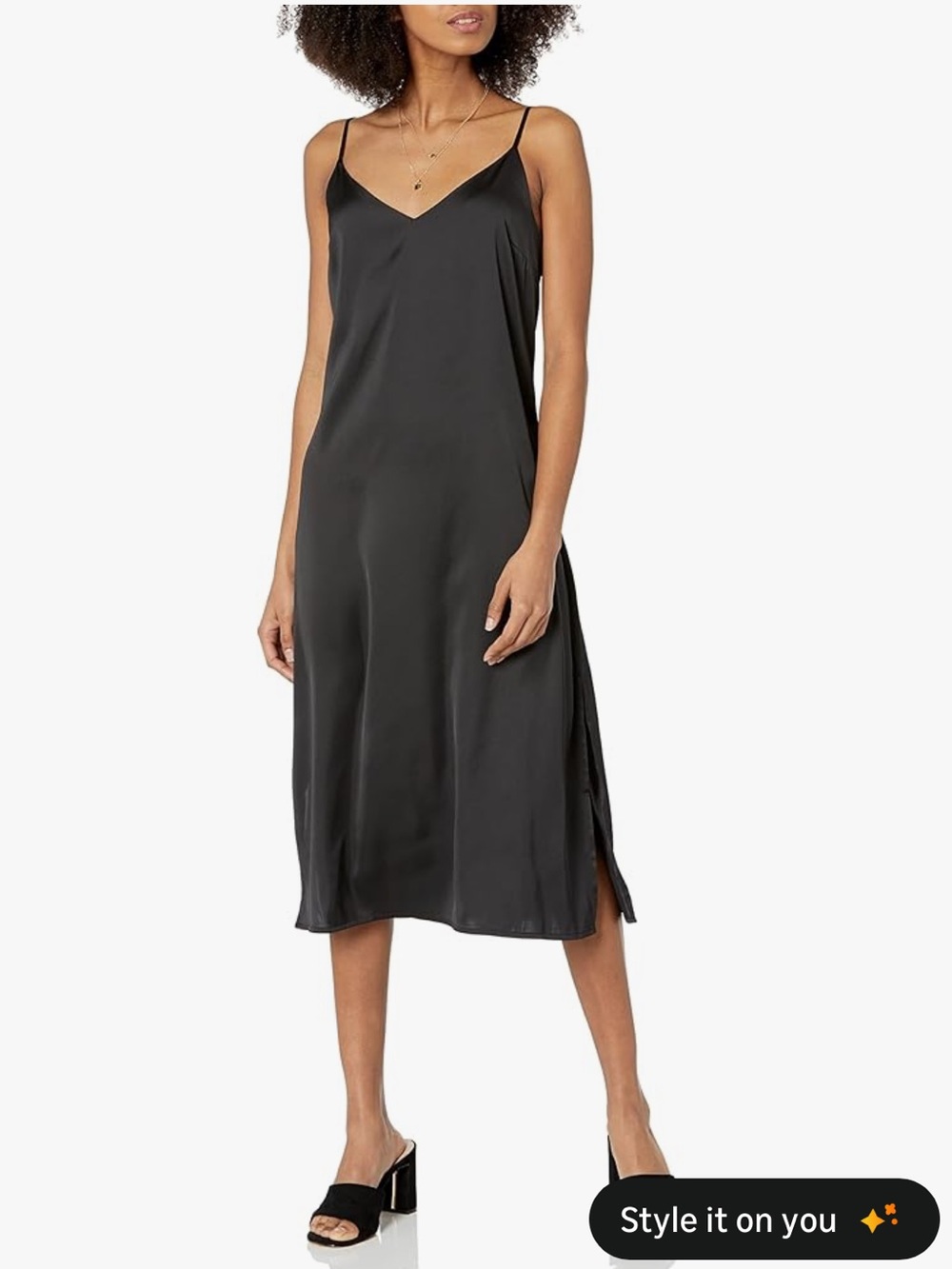 The Drop Women's Black Satin Slip Dress